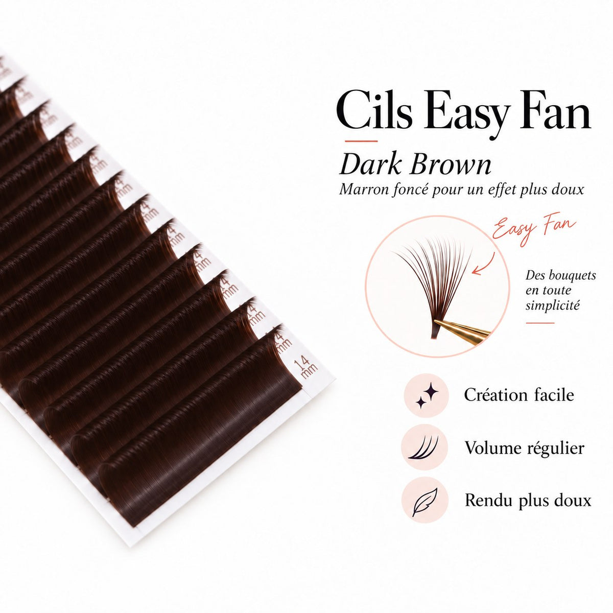 Cils Easy Fans Dark Choco 0.07 — boîte mix 7-15 mm — EsthyReine
